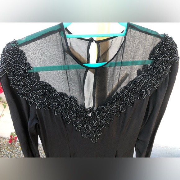 Vintage beaded sheer mesh Marie St. Claire size four long sleeve dress - Picture 12 of 16